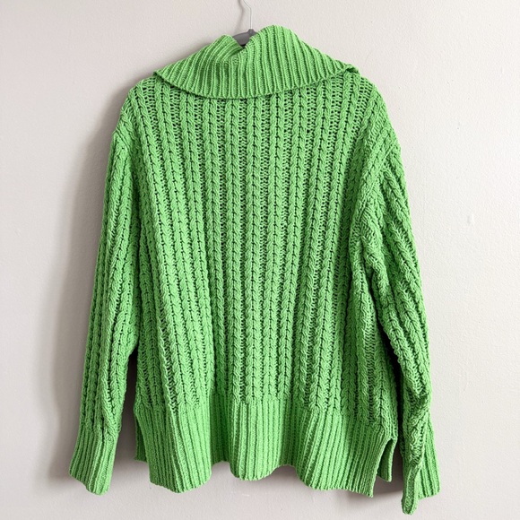 Aerie Green Chunky Knit Quarter Zip Sweater Cable Knit Collared Cozy Size M - Picture 5 of 5